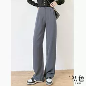 【初色】垂感西裝褲顯瘦輕薄拖地闊腿長褲-共3色-63320(M-2XL可選) M 灰色