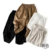 【初色】輕薄寬鬆素色棉麻風八分擴腿褲-共3色-63029(M-2XL可選) L 白色