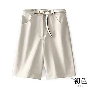 【初色】薄款休閒西裝五分闊腿寬褲短褲-共2色-63071(M-XL可選) M 米白