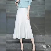 【初色】素色修身立體感魚尾半身裙-共4色-63064(M-XL可選) M 白色
