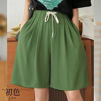 【初色】純色綁帶抽繩短褲寬褲-共4色-63235(M-2XL可選) L 綠色