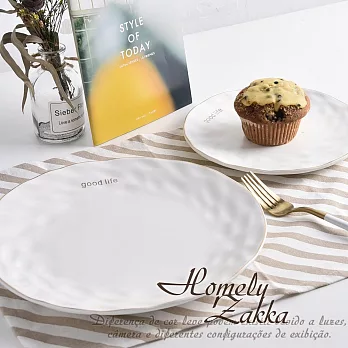 【Homely Zakka】北歐輕奢風錘紋金邊陶瓷餐盤碗餐具_大圓平盤(3色任選) 啞光白