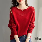 【初色】圓領純色針織休閒毛衣上衣-共5色-64276(F可選) F 紅色
