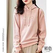 【初色】純色英文字印花連帽T恤寬鬆大學T上衣-共2色-64206(M-2XL可選) M 粉色