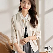【初色】法式小香風華夫格夾克罩衫休閒外套-米杏色-64183(M-2XL可選) XL 米杏色