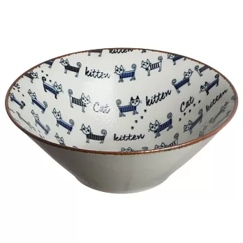 【KAKUNI】可愛貓咪陶瓷大餐碗1130ml ‧ 藍