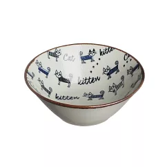 【KAKUNI】可愛貓咪陶瓷飯碗13.5cm ‧ 藍