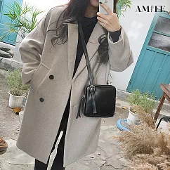 【AMIEE】日系保暖毛呢大衣外套(KDC─8509) M 灰色