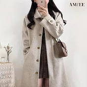 【AMIEE】長版赫本風毛呢大衣(KDC-2008) XL 米色