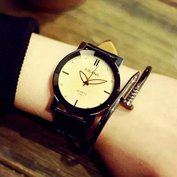 Watch-123 極品男友-可愛指針創意個性情侶手錶 _白盤黑帶x女
