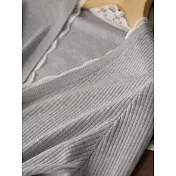 【MsMore】 小香風v領蕾絲拼接針織衫短款長袖上衣# 115636 FREE 灰色