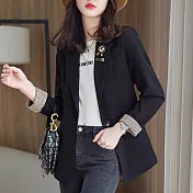 【MsMore】 韓版英倫風拼接西裝外套# 110726 M 黑色