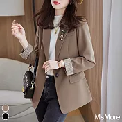 【MsMore】 韓版英倫風拼接西裝外套# 110726 L 咖色