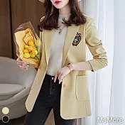 【MsMore】 西裝外套英倫風減齡氣質韓版中長版西裝外套#   115678 L 黃色