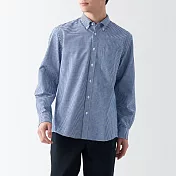 【MUJI 無印良品】男有機棉水洗牛津布扣領長袖襯衫 XL 暗藍格紋