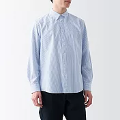 【MUJI 無印良品】男有機棉水洗牛津布扣領長袖襯衫 XL 淡藍直紋