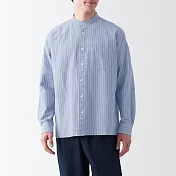【MUJI 無印良品】男有機棉水洗牛津布立領長袖襯衫 XL 暗藍直紋