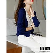 【Jilli~ko】韓版氣質V領寬鬆假兩件開扣針織衫 J9979  FREE 藍色