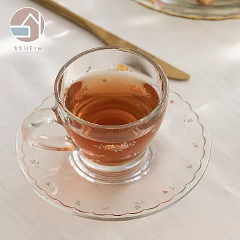 【韓國SSUEIM】古典玫瑰系列玻璃咖啡杯盤180ml