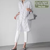 【慢。生活】Chic韓國風大碼中長款直條紋BF女式襯衫 J9938 FREE 白色