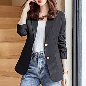 【MsMore】韓版小西外高級感炸街休閒氣質長袖短版西裝外套#115679 2XL 黑色