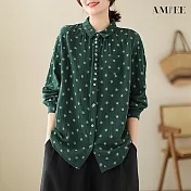 【AMIEE】復古碎花顯瘦襯衫上衣(KDTY-6387) M 綠色