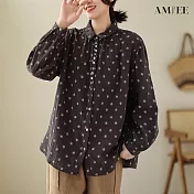 【AMIEE】復古碎花顯瘦襯衫上衣(KDTY-6387) XL 咖色