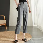 【ACheter】 專櫃品質開衩西裝褲直筒休閒九分薄寬鬆高腰鬆緊長褲 # 116156 XL 灰色
