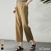 【ACheter】 專櫃品質闊腿顯瘦立體繭型高腰直筒九分休閒長褲 # 116157 XL 卡其