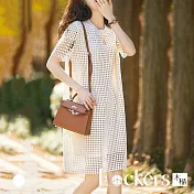 【Lockers 木櫃】春季復古波點鏤空短袖連衣裙 L112022009 XL 米杏色XL