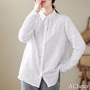 【ACheter】 棉襯衫長袖白色波點寬鬆中長上衣# 116241 L 白色