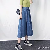 【ACheter】 大碼牛仔裙高腰顯瘦復古水洗長裙# 116243 2XL 藍色