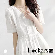 【Lockers 木櫃】春季優雅印花休閒襯衫上衣 L112030603 M 白色M