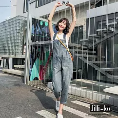【Jilli~ko】可調整減齡顯瘦老爹褲牛仔連身吊帶褲 J9983 FREE 藍色