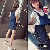 【Jilli~ko】韓版牛仔可調整開扣吊帶短裙 J9981 FREE 藍色