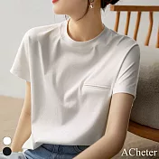 【ACheter】 經典圓領棉黑白短袖T恤百搭短版上衣 # 116288 L 白色