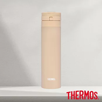 【THERMOS膳魔師】不銹鋼彈蓋自動上鎖真空保溫瓶450ml (JNS-454-LMT)奶茶褐
