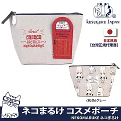 【Kusuguru Japan】日本眼鏡貓 小物收納包 吸磁開關門造型零錢包 NEKOMARUKE貓丸系列 ─灰色