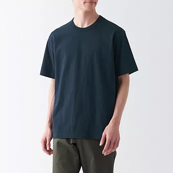 【MUJI 無印良品】男有機棉水洗粗織圓領短袖T恤 XS 暗藍