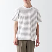 【MUJI 無印良品】男有機棉水洗粗織圓領短袖T恤 XS 淺灰橫紋