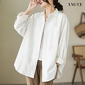 【AMIEE】素色寬版襯衫(KDTY-8308) XL 白色