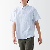 【MUJI 無印良品】男有機棉水洗牛津布扣領短袖襯衫 XS 白直紋