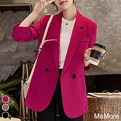 【MsMore】 韓劇西裝外套長袖寬鬆休閒氣質百搭中長版外套# 116382 M 玫紅