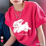 【MsMore】 抖音爆款棉大碼短袖T恤飛兔短版上衣# 116444 L 紅色