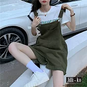 【Jilli~ko】減齡設計感寬版闊腿可調背帶短褲 J10060 FREE 綠色