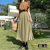 【Jilli~ko】高腰垂感西裝百搭A字壓褶傘長裙 M-L J10073 M 綠色
