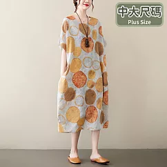 【慢。生活】渲染波點文藝大碼寬鬆休閒棉質連衣裙 8360 FREE 橘色