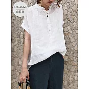 【慢。生活】自訂款日系棉麻短袖寬鬆廓形上衣 8215  FREE 白色