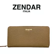 【ZENDAR】限量1折 頂級小羊皮荔枝紋拉鍊皮夾 佩姬系列 全新專櫃展示品 (奶茶色)