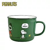 【日本正版授權】史努比 寬口馬克杯 350ml 寬口杯/咖啡杯 Snoopy 大西賢製販 - 綠色款